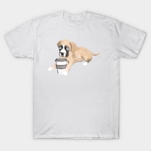 Boxer Dog With Cup Of Coffee T-Shirt